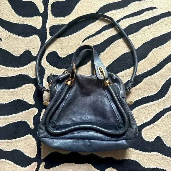 Chloe Paraty Hand Bag Leather 2way Gray Authentic - Picture 1 of 14